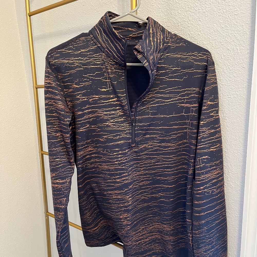 NIKE Pro Dri-fit Fit Gray Gold 1/4 Zip Workout Athletic Pullover Size Large